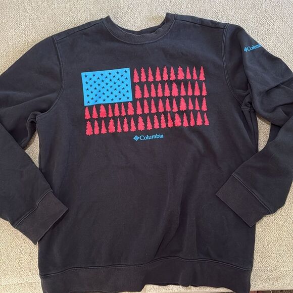 Columbia Trek Graphic Flag Crewneck Sweatshirt Black Size Men’s Medium - Picture 2 of 10